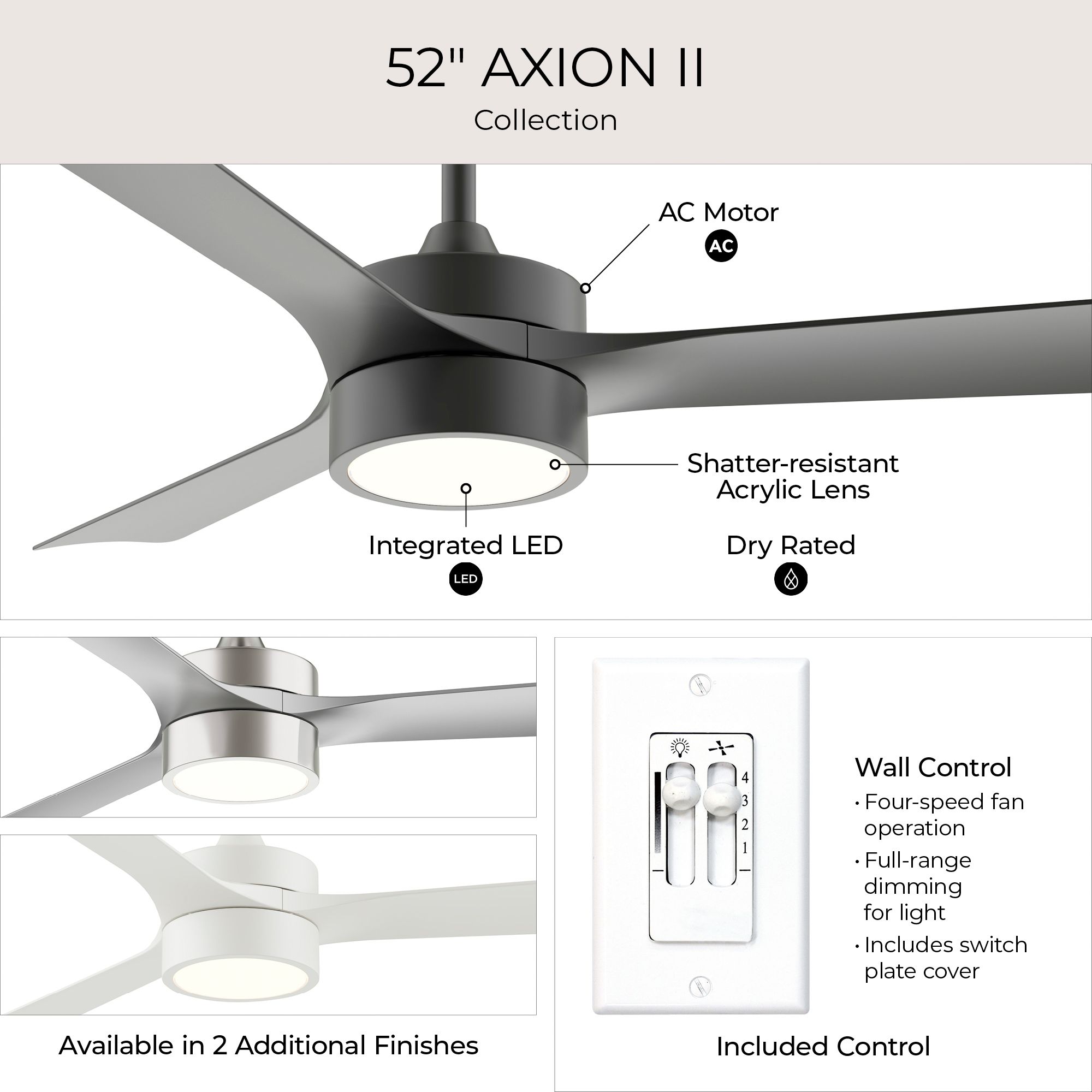 Image 5 Axion II 52 in. 3-Blade Modern LED Ceiling Fan more views