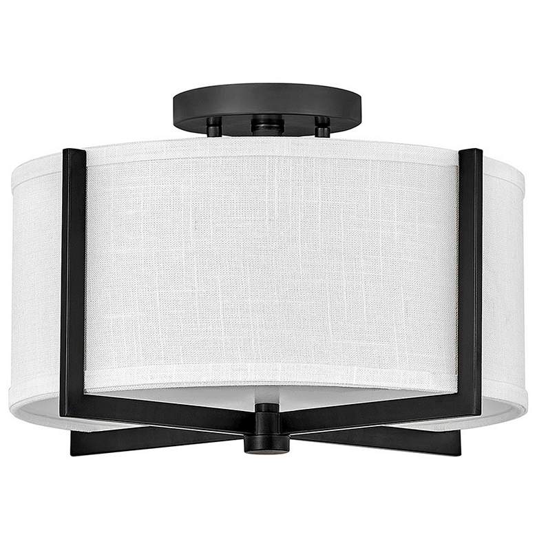 Image 1 Axis 14 1/2 inch Wide Black Ceiling Light with Off-White Shade