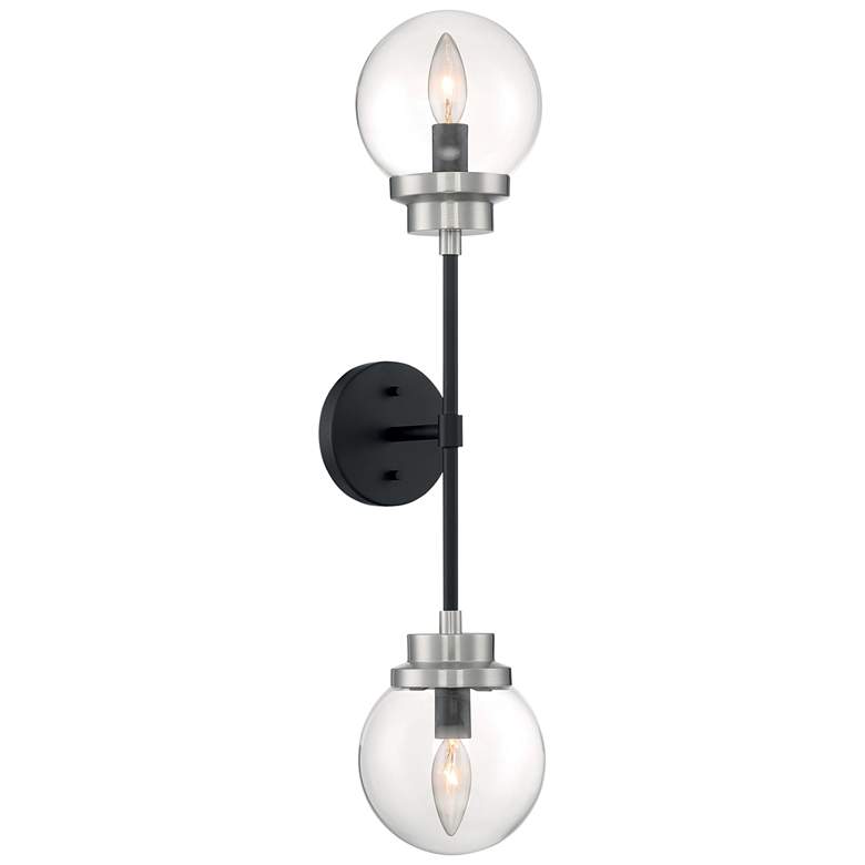 Image 1 Axis; 2 Light; Wall Sconce; Matte Black Finish; Clear Glass