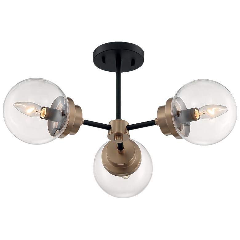 Image 1 Axis; 3 Light; Semi-Flush Fixture; Matte Black Finish with Brass Accents