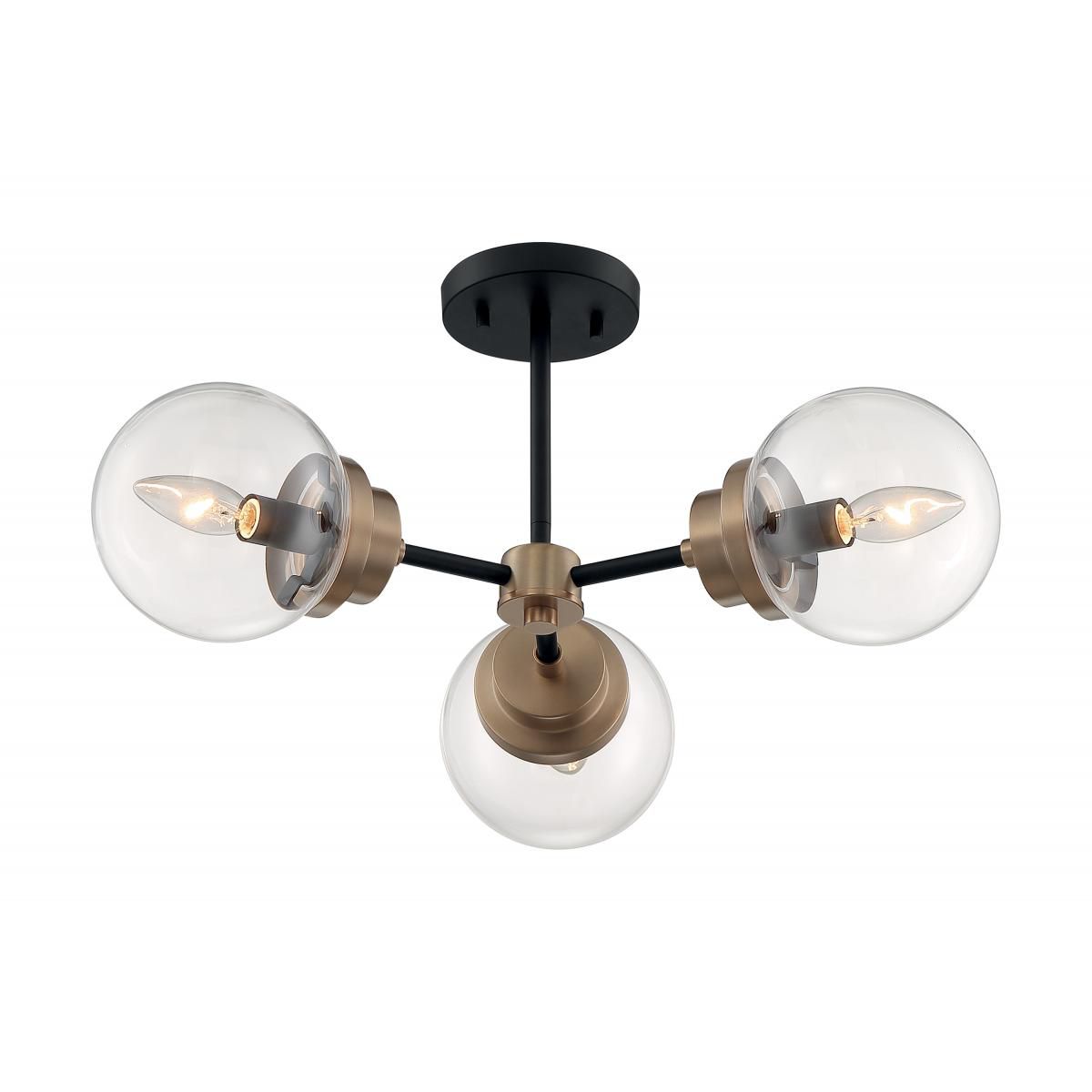 Image 2 Axis; 3 Light; Semi-Flush Fixture; Matte Black Finish with Brass Accents more views
