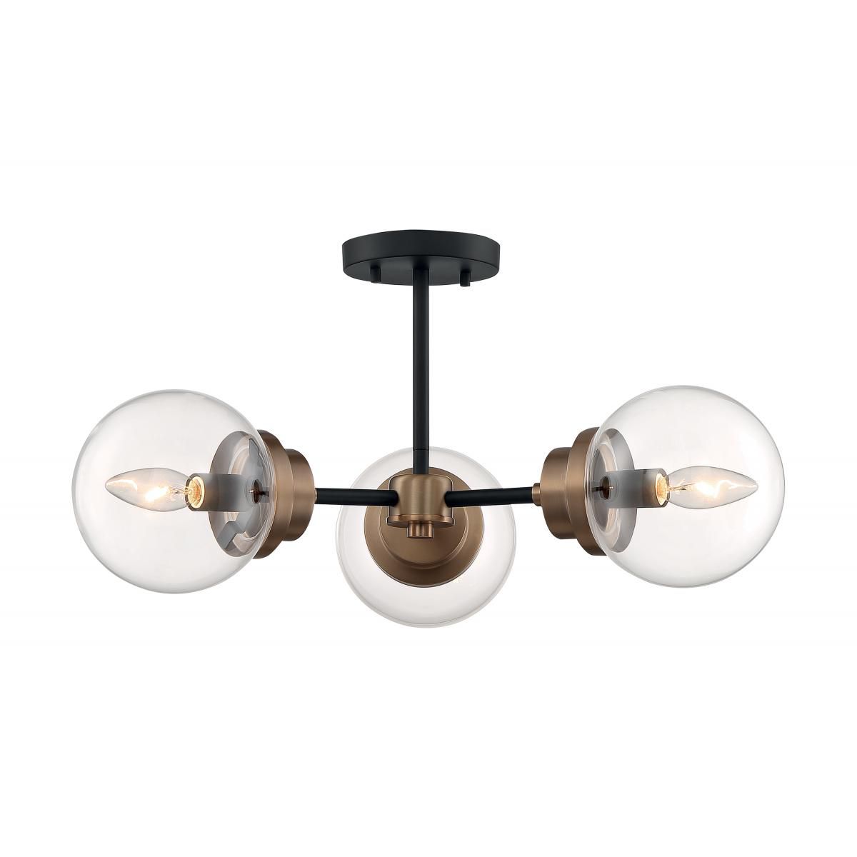 Image 3 Axis; 3 Light; Semi-Flush Fixture; Matte Black Finish with Brass Accents more views
