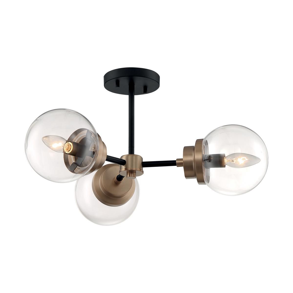 Image 4 Axis; 3 Light; Semi-Flush Fixture; Matte Black Finish with Brass Accents more views