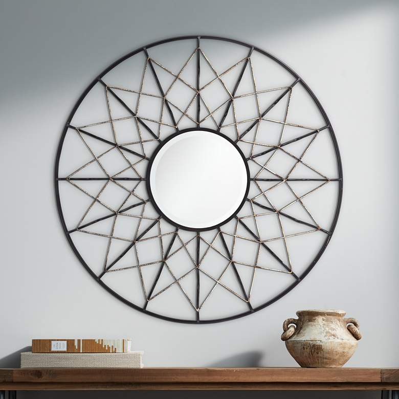 Image 1 Axxis 34 1/2" Wide Black Antique Silver Metal Mirrored Wall Art