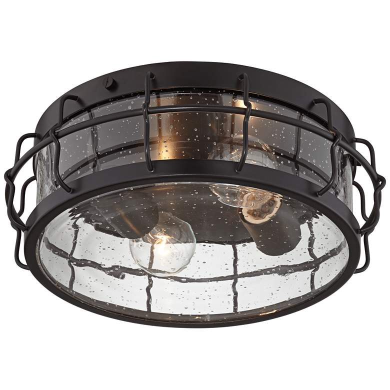 Aya 13 1/4&quot; Wide Bronze Caged Metal Ceiling Light more views
