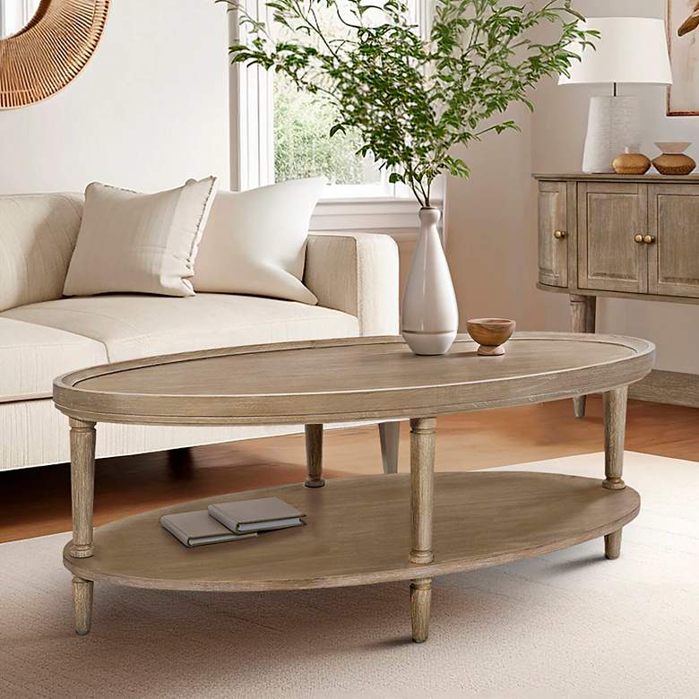 Image 1 Ayanna 48" Wide Reclaimed Greige Oval Coffee Table