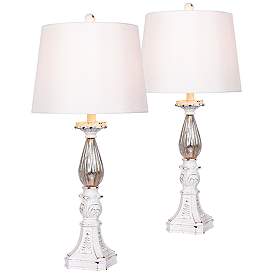 Image1 of Ayla Antique White Candlestick Table Lamp Set of 2