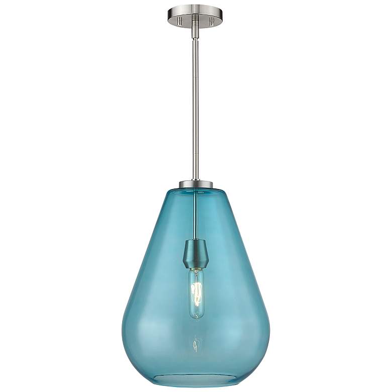 Image 2 Ayra 12" Wide Brushed Nickel Mini Pendant Light with Blue Glass