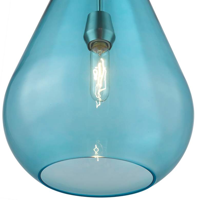 Image 5 Ayra 12 inch Wide Brushed Nickel Mini Pendant Light with Blue Glass more views