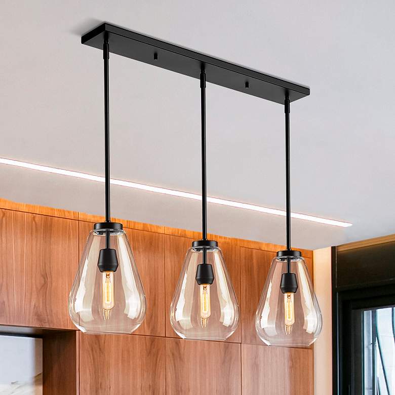 Image 1 Ayra 36" Wide Matte Black 3-Light Linear Pendant