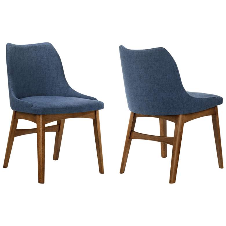 Image 1 Azalea Set of 2 Dining Side Chairs in Blue Fabric and Walnut Wood