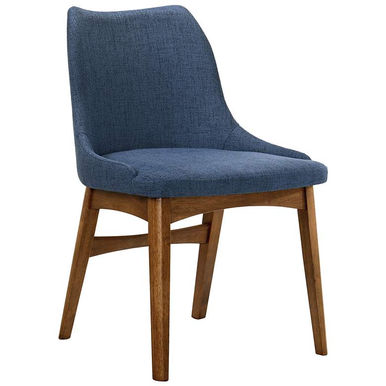 Image 3 Azalea Set of 2 Dining Side Chairs in Blue Fabric and Walnut Wood more views