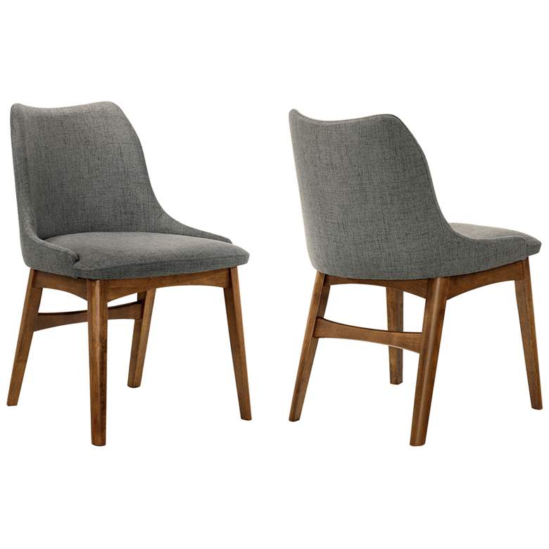 Image 1 Azalea Set of 2 Dining Side Chairs in Charcoal Fabric and Walnut Wood