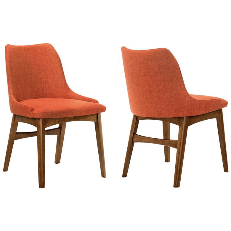 Image 1 Azalea Set of 2 Dining Side Chairs in Orange Fabric and Walnut Wood