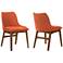 Azalea Set of 2 Dining Side Chairs in Orange Fabric and Walnut Wood