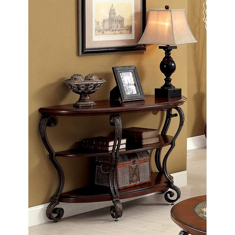 Image 6 Azea 48" Wide Brown Cherry 2-Shelf Console Table more views