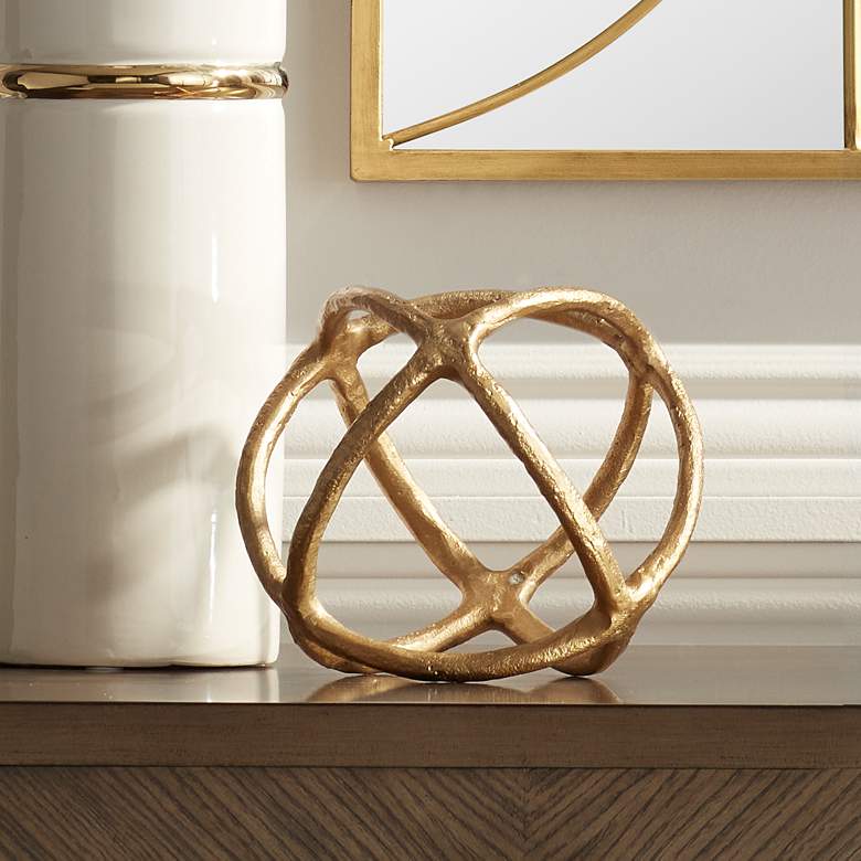 Image 1 Azimuth Gold Statue 6" Round Metal Decorative Ball