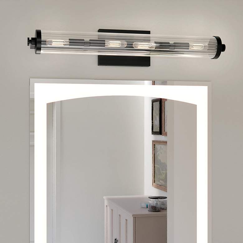 Image 1 Azores 25" 4-Light Linear Vanity with Clear Fluted Glass in Black
