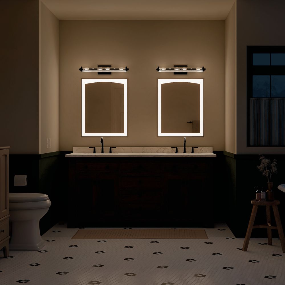 Azores 25" 4-Light Linear Vanity with Clear Fluted Glass in Black