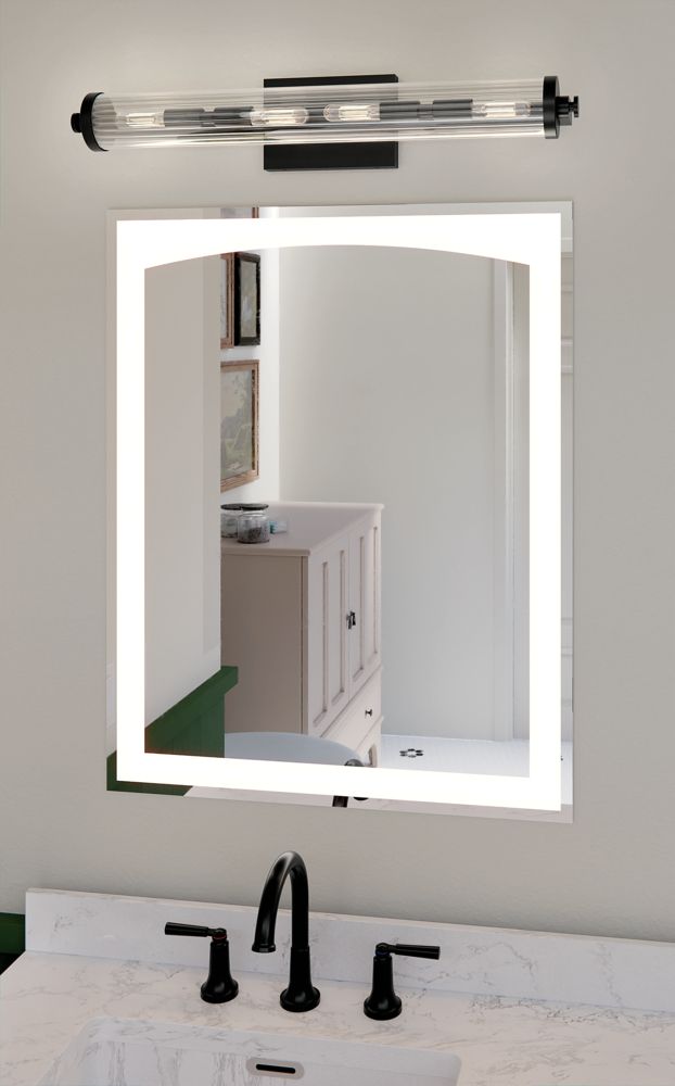 Azores 25" 4-Light Linear Vanity with Clear Fluted Glass in Black