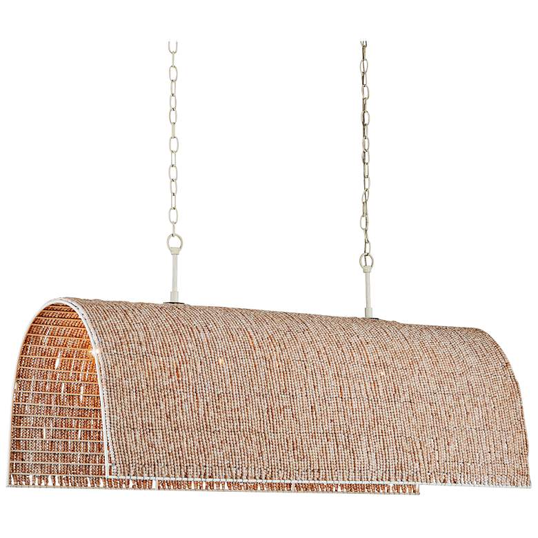 Image 3 Aztec 48" Wide White and Wood Beads 7-Light Chandelier