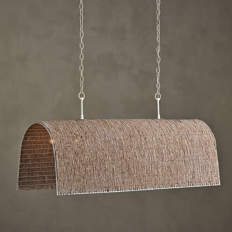 Image 2 Aztec 48" Wide White and Wood Beads 7-Light Chandelier