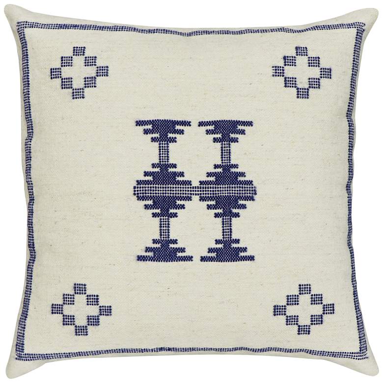Image 1 Aztec Cream and Indigo Wool 20" Square Accent Pillow