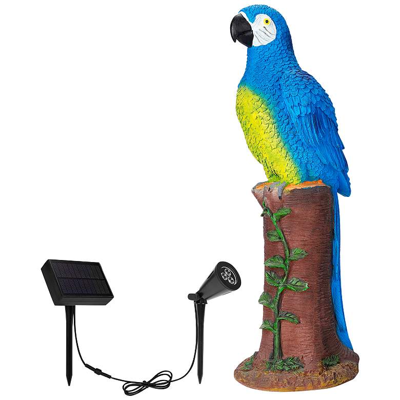 Image 1 Azur 20"H Blue Brown Outdoor Parrot Statue with Spotlight
