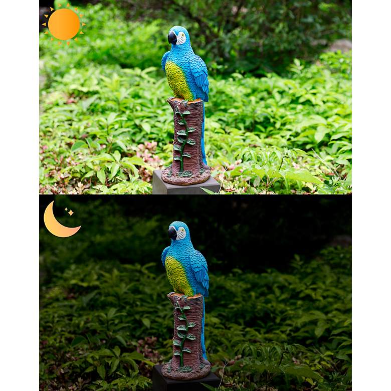 Image 7 Azur 20"H Blue Brown Outdoor Parrot Statue with Spotlight more views