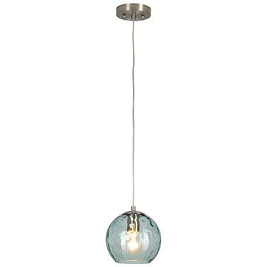 Azura 7.5" Wide Brushed Nickel Hammered Blue Glass Pendant