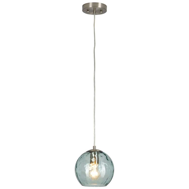 Image 1 Azura 7.5" Wide Brushed Nickel Hammered Blue Glass Pendant