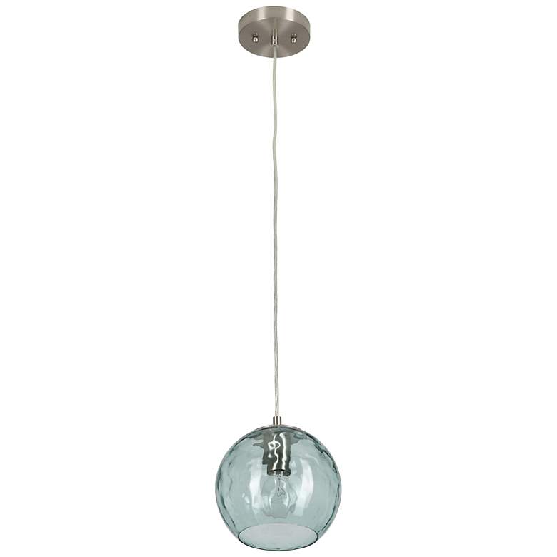 Image 2 Azura 7.5" Wide Brushed Nickel Hammered Blue Glass Pendant more views
