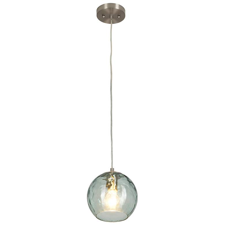 Image 3 Azura 7.5" Wide Brushed Nickel Hammered Blue Glass Pendant more views