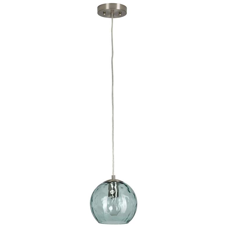 Image 4 Azura 7.5" Wide Brushed Nickel Hammered Blue Glass Pendant more views