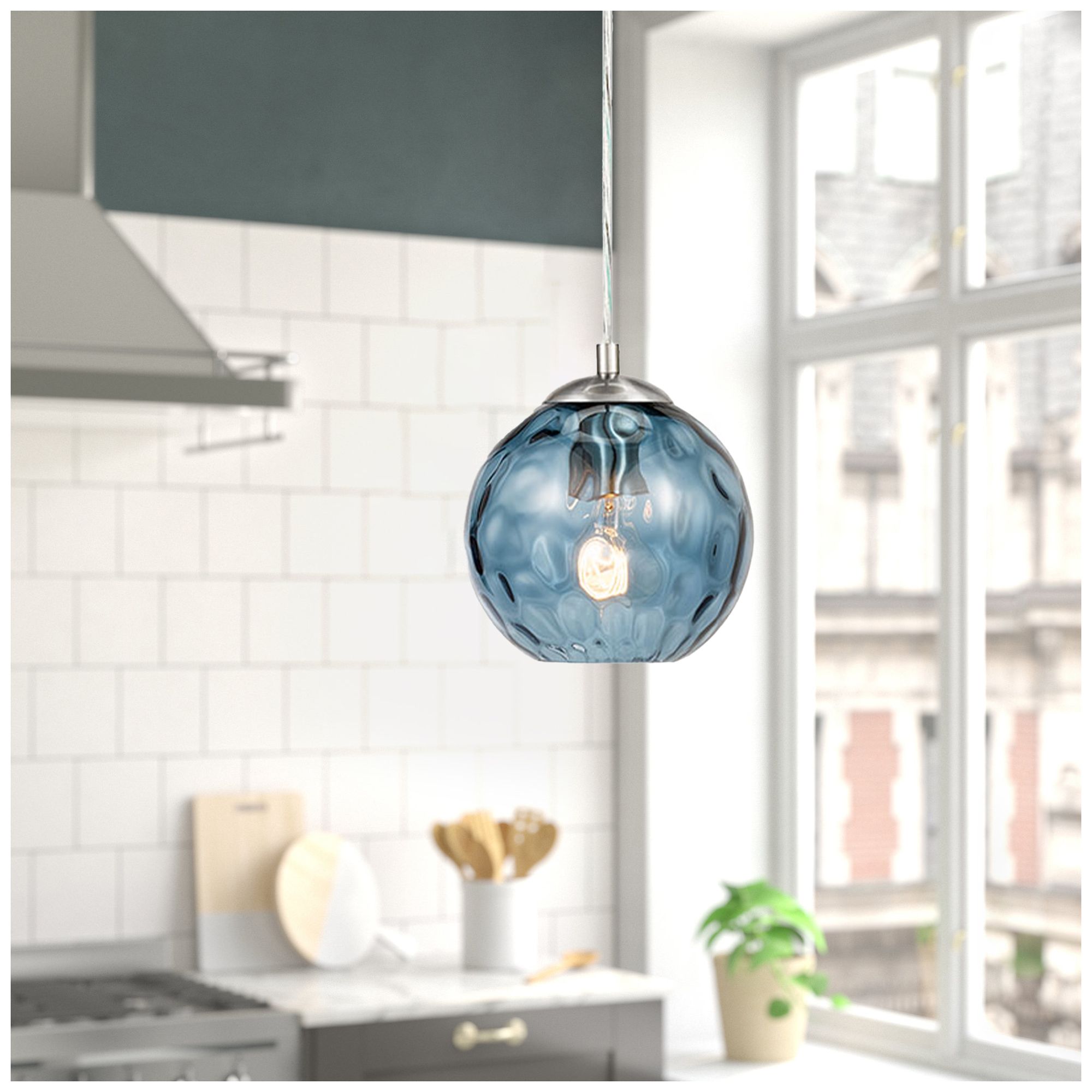 Azura 7 1/2"W Brushed Nickel Mini Pendant w/ Hammered Glass