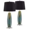 Azure Art Glass Black Shade Table Lamps Set of 2