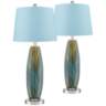 Azure Art Glass Blue Hardback Table Lamps Set of 2