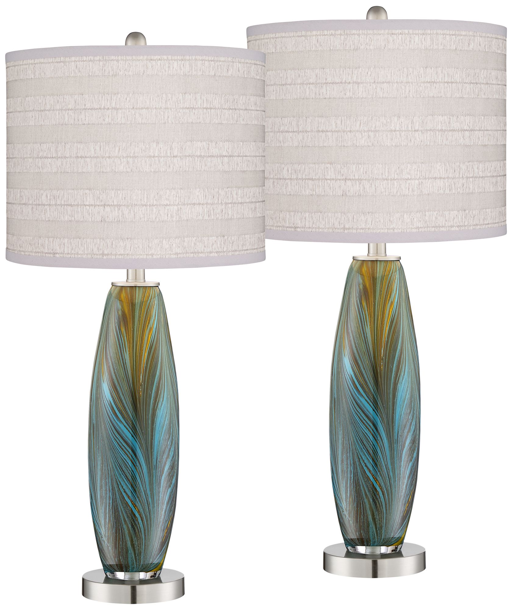 Azure Art Glass Table Lamps Set of 2 with Gray Shade 192K3 Lamps Plus