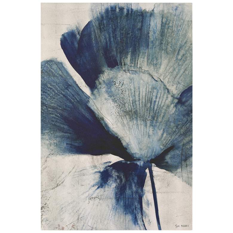 Image 1 Azure Bloom" Blue Flower Rendered on Gold Shagreen Wrapped Canvas Wall