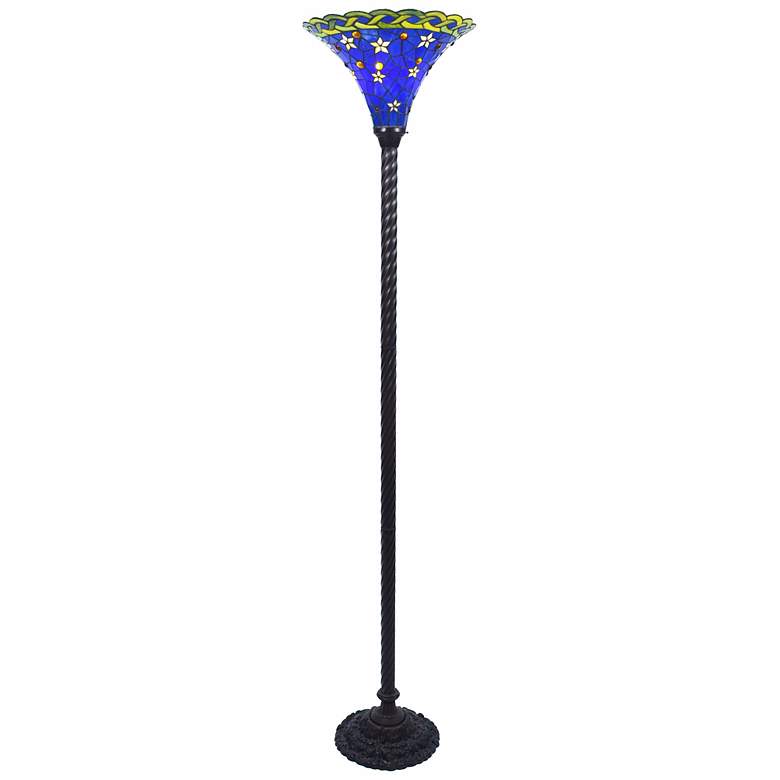 Image 1 Azure Blue Tiffany Style Torchiere Floor Lamp