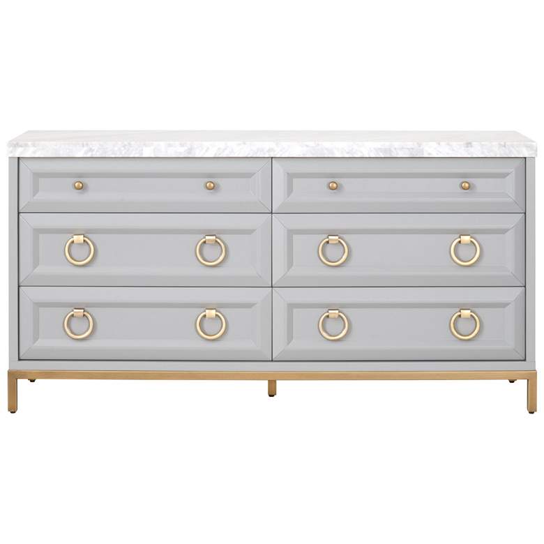 Image 1 Azure Carrera 6-Drawer Double Dresser, Dove Gray, White Carrera Marble