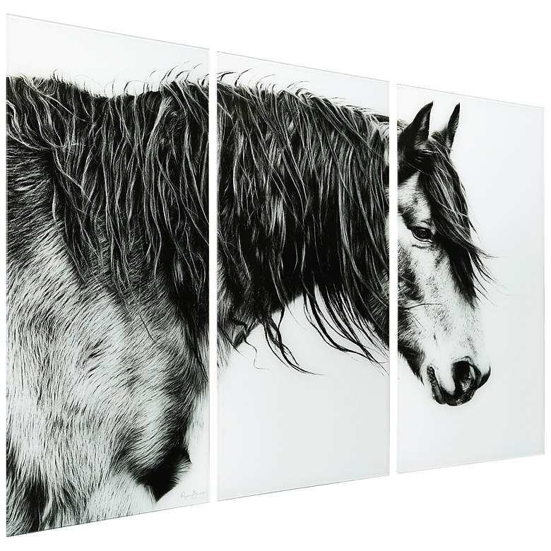 Image 2 B&W Horse ABC Frameless Reverse Printed Tempered Glass Wall Art Set of 3 more views