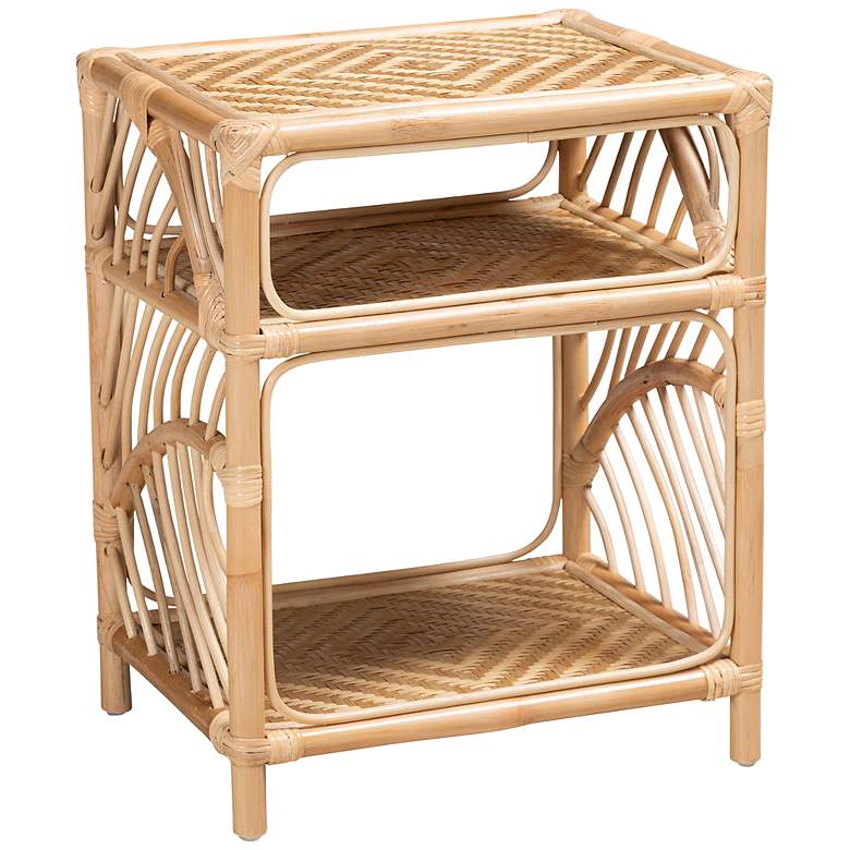 Image 2 Baara 18" Wide Natural Brown Rattan 2-Shelf Nightstand