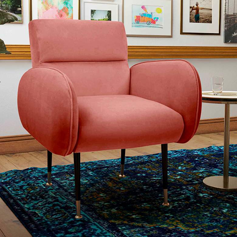 Image 1 Babe Salmon Velvet Fabric Accent Chair