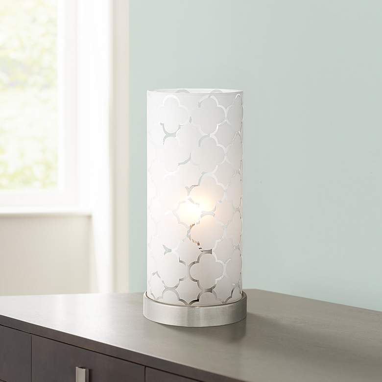 Babette 11&quot; High White Glass Cylinder Accent Lamp