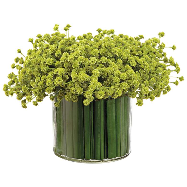 Image 1 Baby&#39;s Breath and Grass 11 inch Wide Faux Flowers in Glass Vase