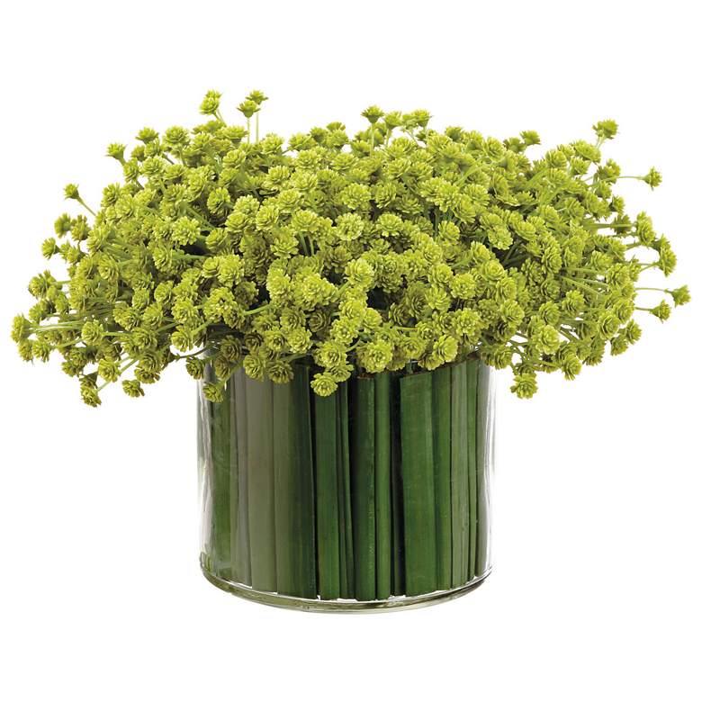 Image 1 Baby's Breath and Grass 11" Wide Faux Flowers in Glass Vase