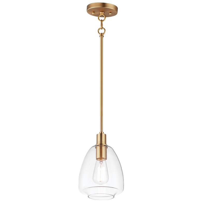 Image 1 Babylon 7 1/4" Wide Satin Brass w/ Clear Glass Mini Pendant