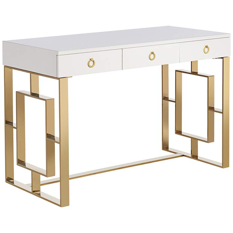 Image 3 Baccarat 47 inch Wide White Lacquer and Gold Writing Desk