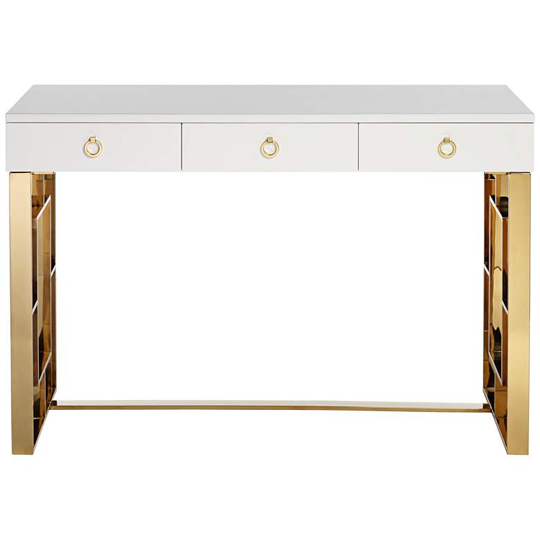 Image 7 Baccarat 47 inch Wide White Lacquer and Gold Writing Desk more views